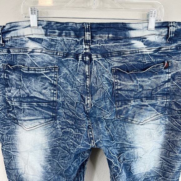 Mecca Denim Shorts Men's 40 Mid Rise Blue Acid Wash Motto Stretch Fit Retro - Picture 4 of 6